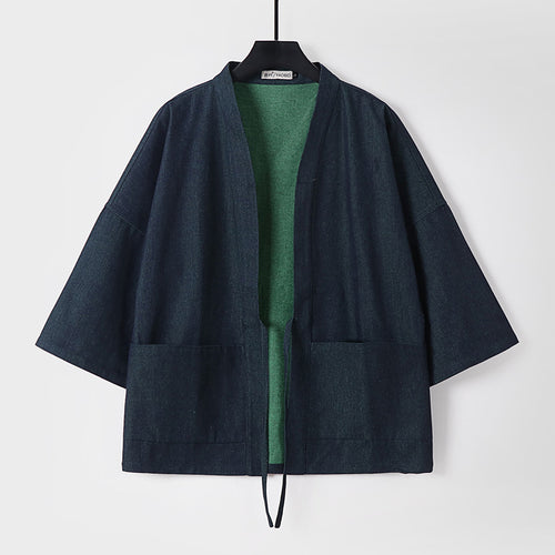 Unisex Leichte Denim-Kimono-Jacke mit kontrastfutter und Bindeband Nord Taschen