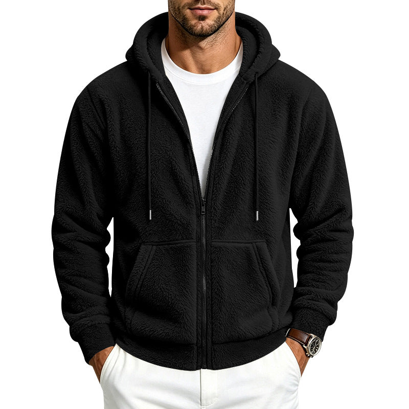 Herren Teddy-Fleece Kapuzenjacke mit Reißverschluss Nord Taschen