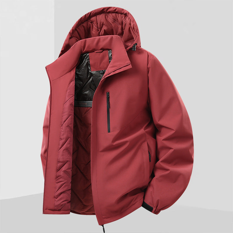 Herren Leichte isolierte Hybrid-Outdoorjacke mit Thermofutter, Kapuze und wasserdichten Reißverschlüssen Nord Taschen