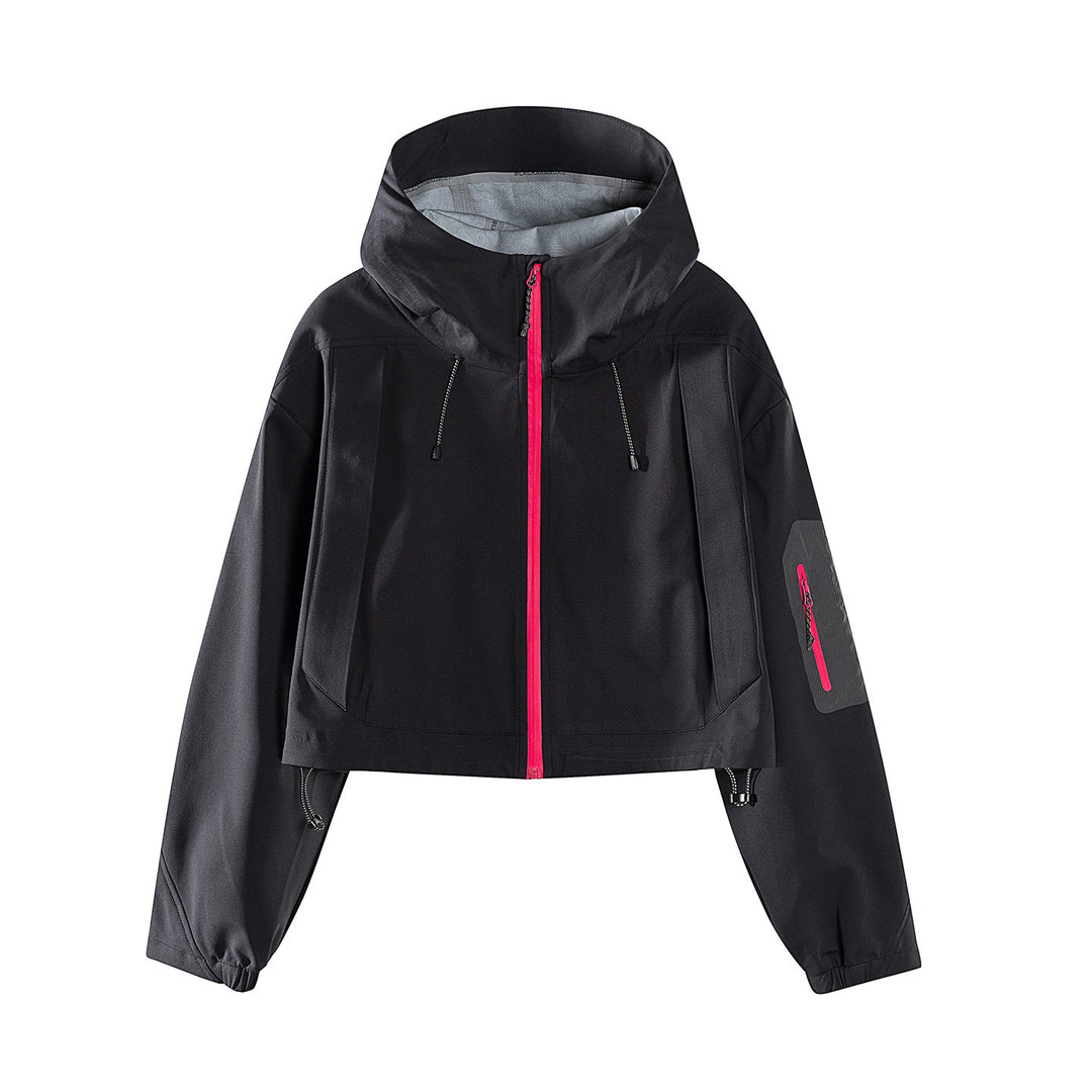 Damen Kurze wasserdichte Kapuzenjacke mit verstellbarem Saum und Ärmeltasche Nord Taschen