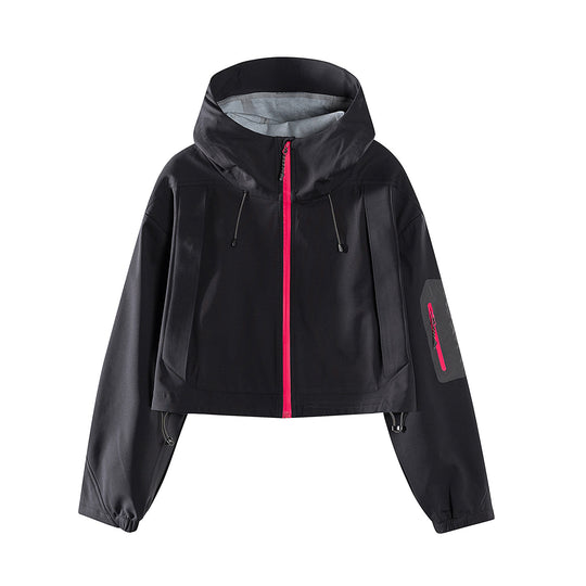 Damen Kurze wasserdichte Kapuzenjacke mit verstellbarem Saum und Ärmeltasche Nord Taschen
