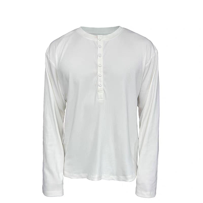 Herren Leichtes Henley-Longsleeve aus Feinrippen‑Jersey mit Knopfleiste und Regular‑Fit Nord Taschen