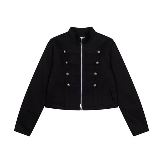 Damen kurze taillierte Militärjacke mit Stehkragen, Zierknopfreihen und Zwei‑Wege‑Reißverschluss Nord Taschen