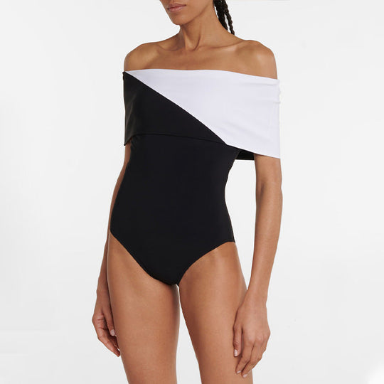 Damen Badeanzug mit modischem Off-Shoulder Design und eleganter Rüschen-Maxiröhre Nord Taschen