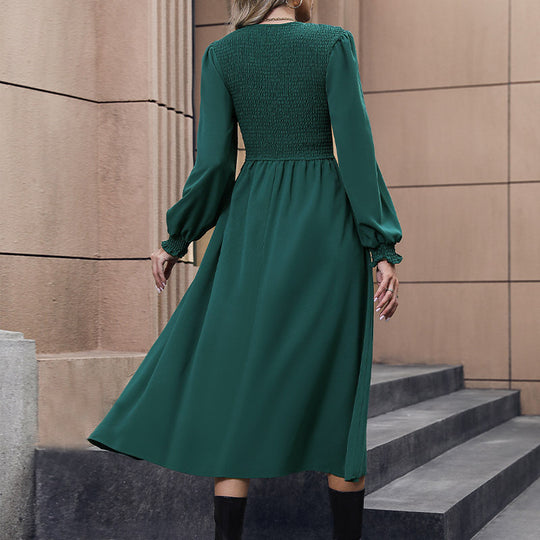 Damen Midikleid mit smockbesetztem Oberteil, taillierter A‑Linie & langen Ballonärmeln Nord Taschen