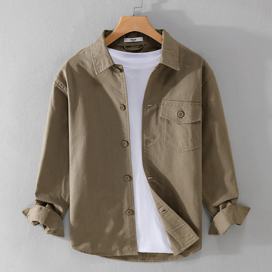 Herren Relaxed-Fit Baumwoll-Overshirt mit Brustpatte und Hemdkragen Nord Taschen