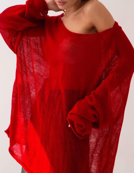 Damen luftiger Oversize-Strickpullover mit weitem Schnitt und transparentem Gew Nord Taschen