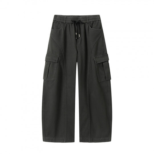 Damen Weite Cargo-Hose mit Tunnelzugbund, aufgesetzten Pattentaschen und weitem Bein Nord Taschen