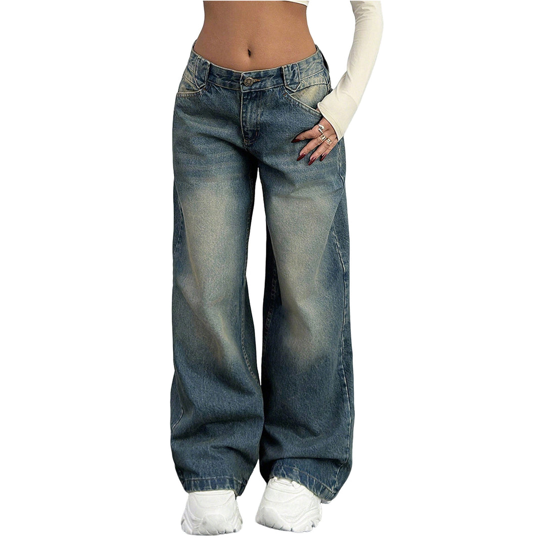 Damen Baggy-Jeans mit weitem Bein und Vintage-Waschung Nord Taschen