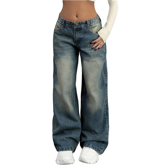 Damen Baggy-Jeans mit weitem Bein und Vintage-Waschung Nord Taschen