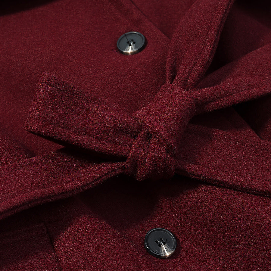 Damen Maxilanger Wollmix-Trenchcoat mit Schulterpasse, Bindegürtel und Krempelärmeln Nord Taschen