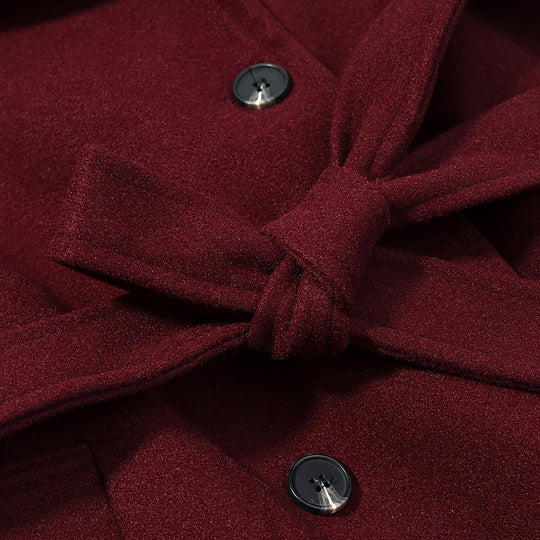 Damen Maxilanger Wollmix-Trenchcoat mit Schulterpasse, Bindegürtel und Krempelärmeln Nord Taschen