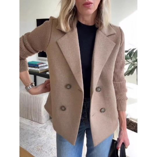 Damen Doppelreihige Blazer-Weste mit breitem Revers und gerippten Strickärmeln Nord Taschen
