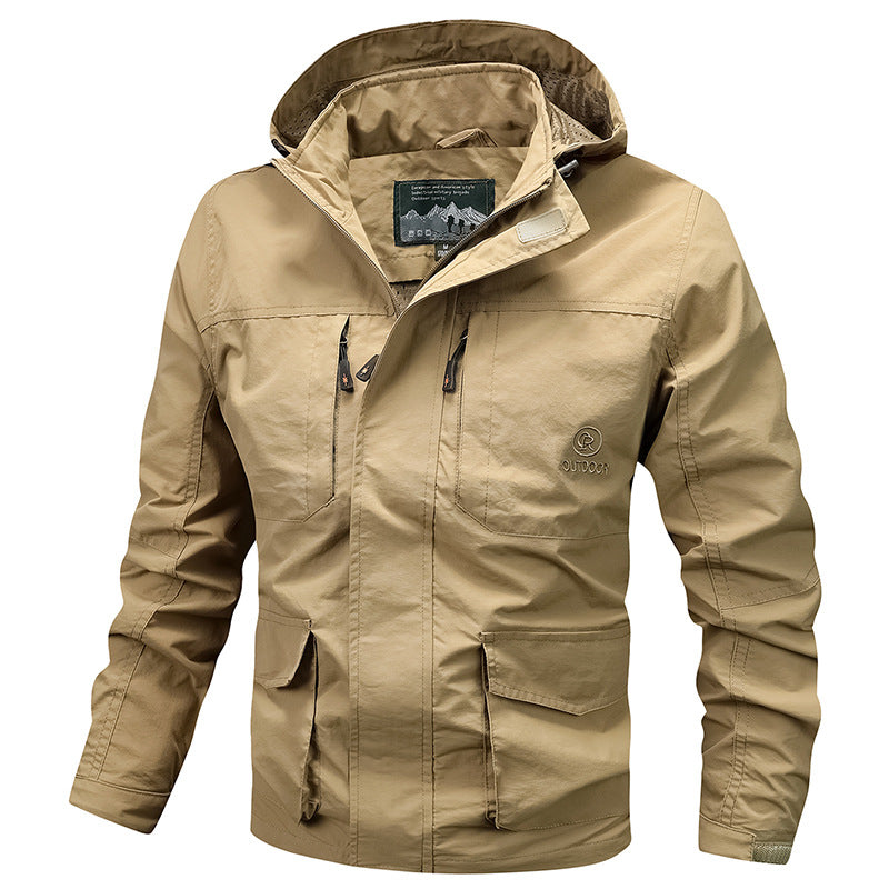 Herren Technische leichte Outdoorjacke mit Kapuze wasserabweisend und Multifunktionstaschen Nord Taschen