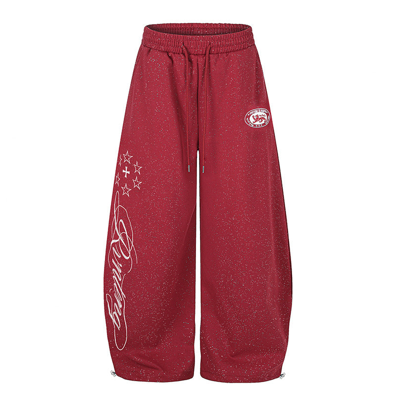 Damen Extraweite Palazzo‑Sweathose im Glitzer‑Nep mit Elastikbund, Kordelzug und Stern‑Script‑Print Nord Taschen