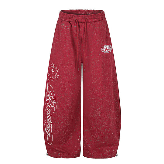 Damen Extraweite Palazzo‑Sweathose im Glitzer‑Nep mit Elastikbund, Kordelzug und Stern‑Script‑Print Nord Taschen