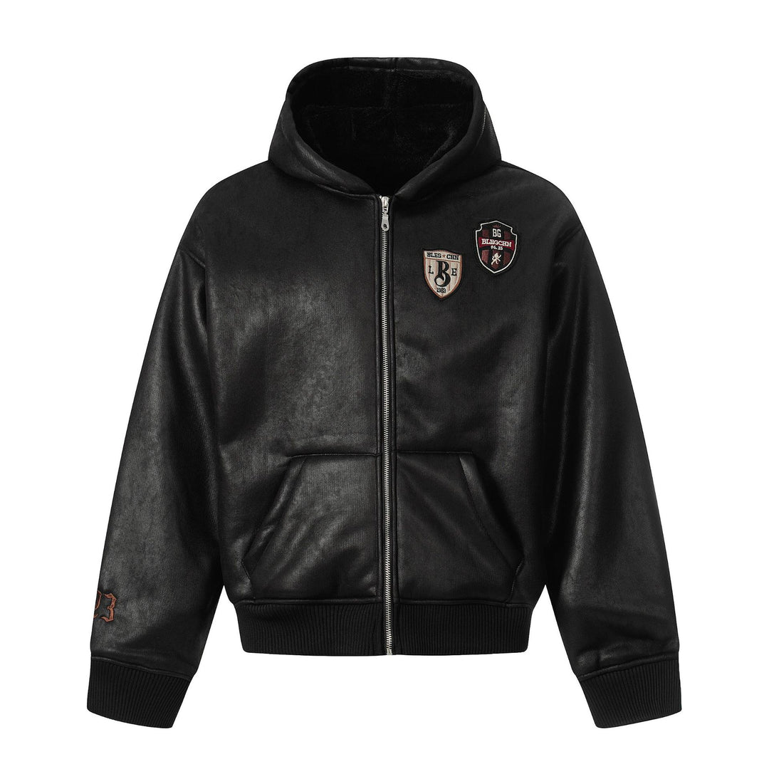 Herren Kapuzen-Lederblouson mit Teddyfutter und Rippbündchen Nord Taschen