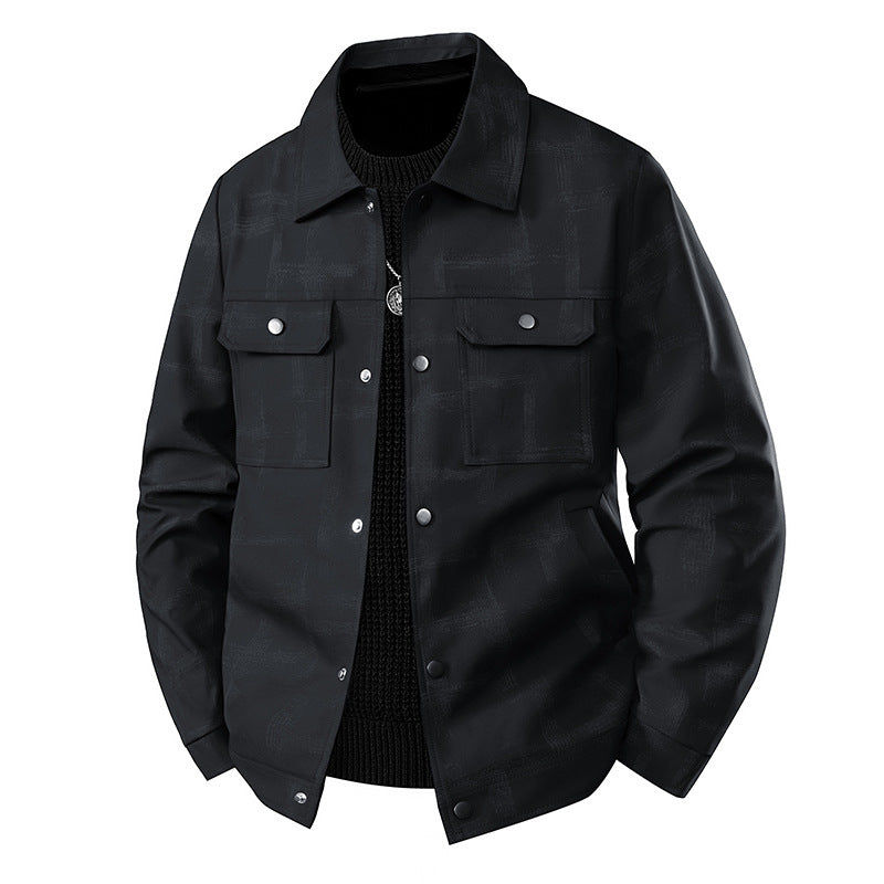 Herren Leichte Overshirt-Jacke mit dezenter Reptilprägung und Druckknopfverschluss Nord Taschen