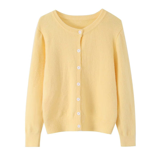 Damen Leichter Feinstrick-Cardigan mit Rundausschnitt, Rippbündchen und Perlmuttknöpfen Nord Taschen