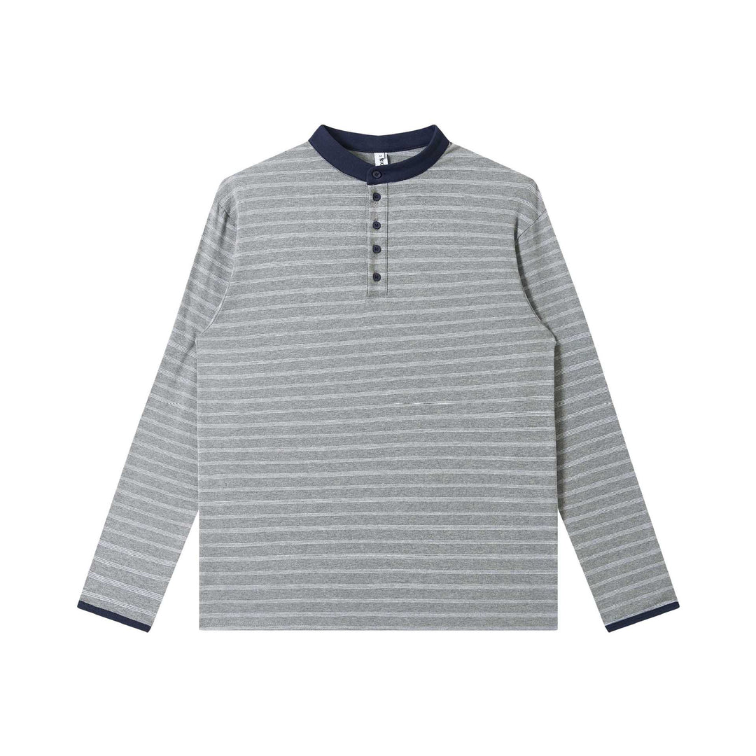 Herren Gestreiftes Langarm-Henleyshirt mit Stehkragen und feiner Ringelstruktur Nord Taschen