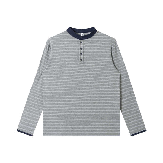 Herren Gestreiftes Langarm-Henleyshirt mit Stehkragen und feiner Ringelstruktur Nord Taschen