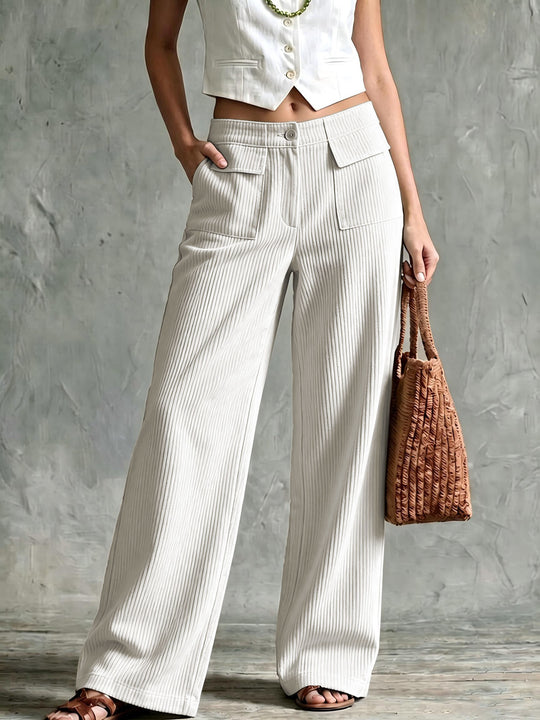 Damen Weite Cord-Palazzohose mit hoher Taille und aufgesetzten Pattentaschen Nord Taschen