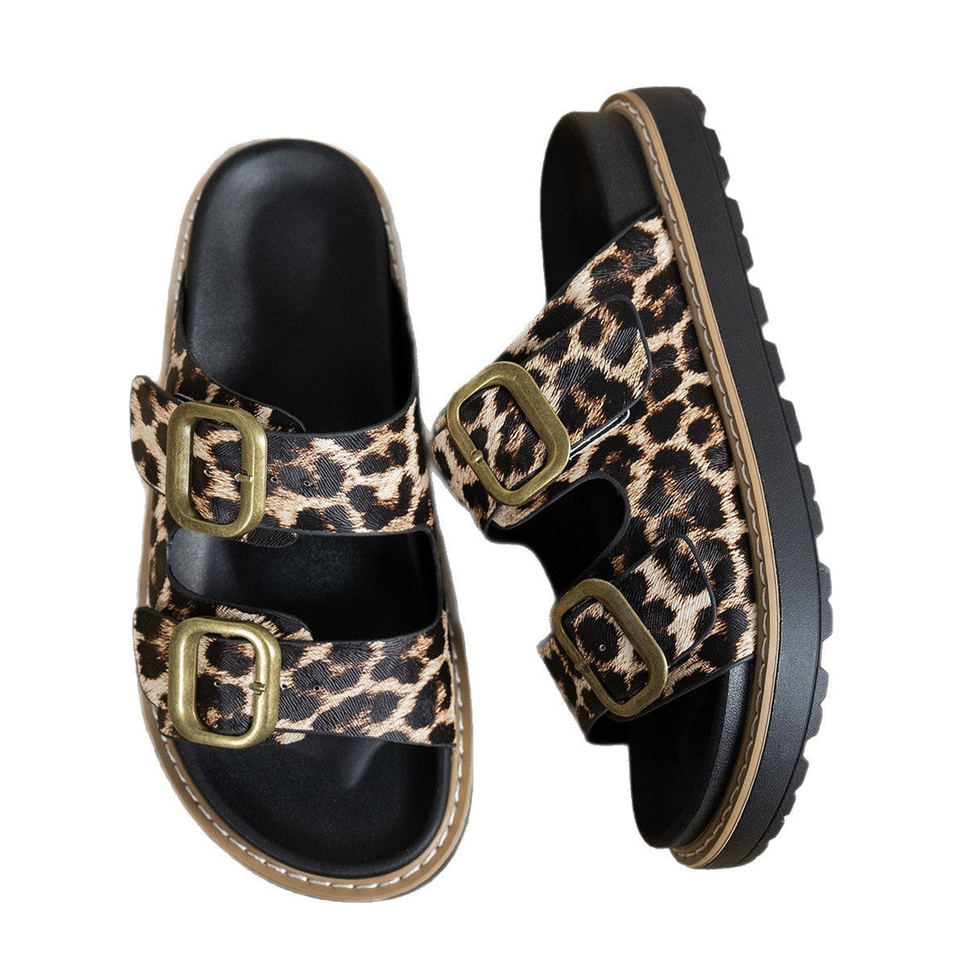 Damen modische Badesandalen mit stabilem Riemen und eleganter Animal-Print-Optik