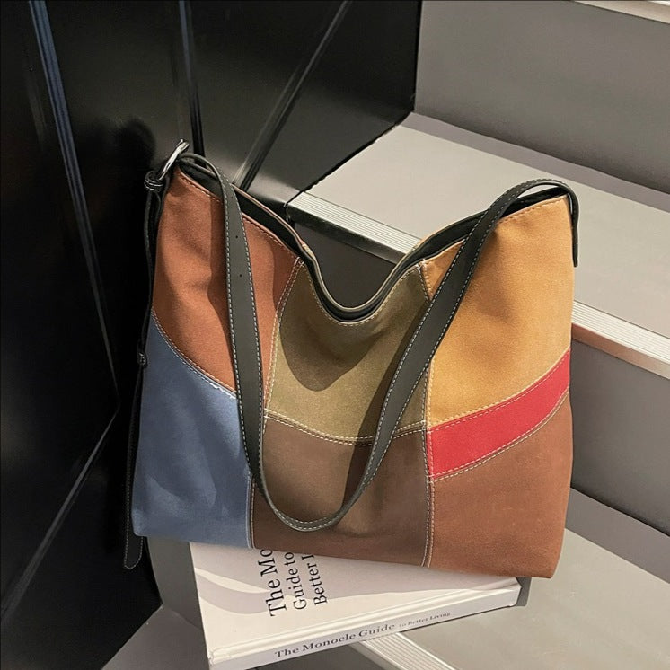 Damen Hobo-Tasche aus hochwertigem, mehrfarbigem Veloursleder mit einzigartigem Patchwork-Design Nord Taschen