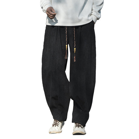 Herren Weit geschnittene Kordhose mit Tunnelzug, Bundfalten und Relaxed-Fit Nord Taschen