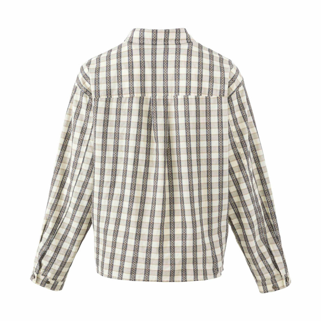 Damen Locker geschnittene Bluse im Vintage‑Karo mit dekorativer Zierknopfleiste Nord Taschen