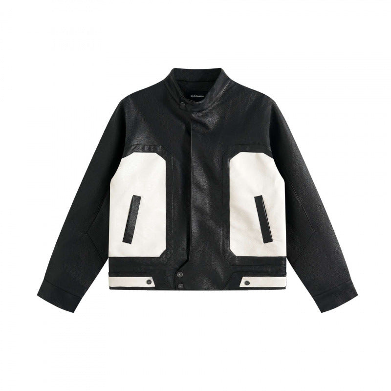 Unisex Boxy-Lederoptik-Bomberjacke mit kontrastierenden Fronttaschen und Stehkragen Nord Taschen
