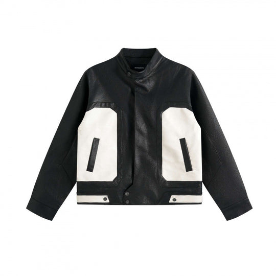 Unisex Boxy-Lederoptik-Bomberjacke mit kontrastierenden Fronttaschen und Stehkragen Nord Taschen