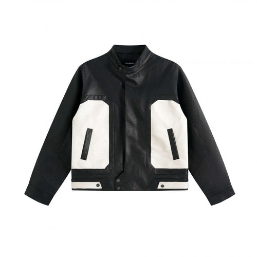 Unisex Boxy-Lederoptik-Bomberjacke mit kontrastierenden Fronttaschen und Stehkragen Nord Taschen