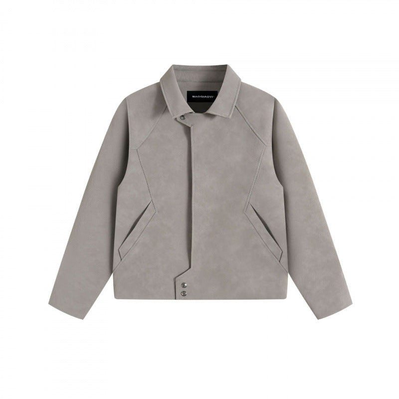 Unisex Kurzjacke im minimalistischen Veloursleder-Look mit verdeckter Frontblende und Hemdkragen Nord Taschen