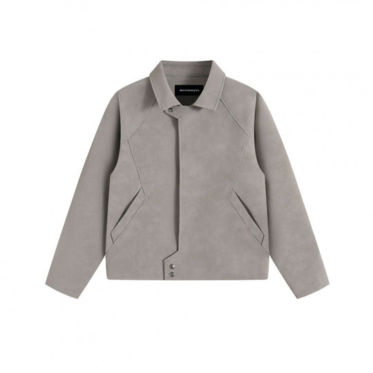 Unisex Kurzjacke im minimalistischen Veloursleder-Look mit verdeckter Frontblende und Hemdkragen Nord Taschen