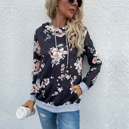 Damen Lässiger Kapuzenpullover mit floralem Muster Nord Taschen