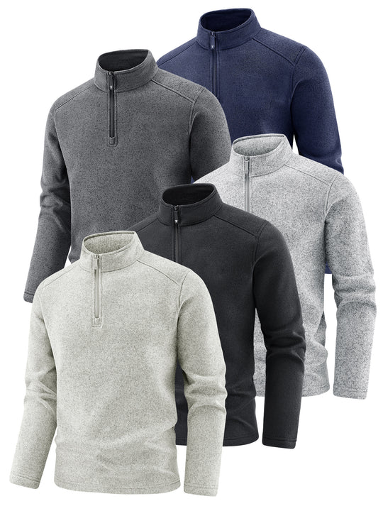 Herren Thermischer Strick-Fleecepullover mit halbem Reißverschluss und Stehkragen Nord Taschen