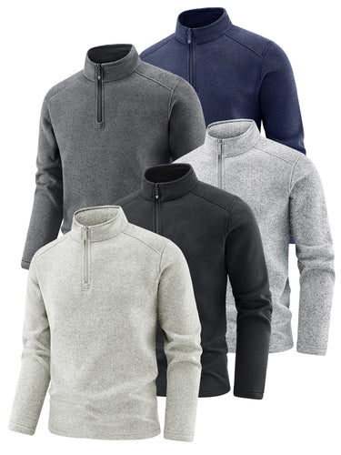 Herren Thermischer Strick-Fleecepullover mit halbem Reißverschluss und Stehkragen Nord Taschen