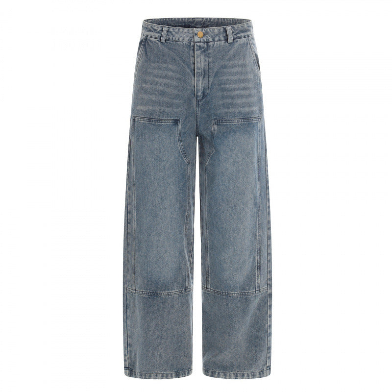 Damen hochgeschnittene Weitbein-Jeans im Utility-Look mit aufgesetzten Taschen Nord Taschen