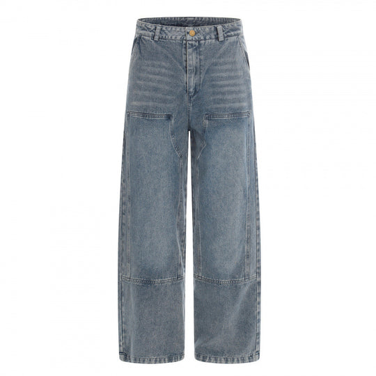 Damen hochgeschnittene Weitbein-Jeans im Utility-Look mit aufgesetzten Taschen Nord Taschen