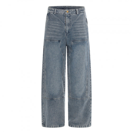 Damen hochgeschnittene Weitbein-Jeans im Utility-Look mit aufgesetzten Taschen Nord Taschen