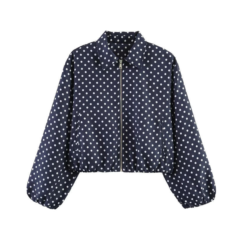 Damen Gekürzte Bomberjacke im Harrington‑Stil mit Ballonärmeln und elastischem Saum Nord Taschen
