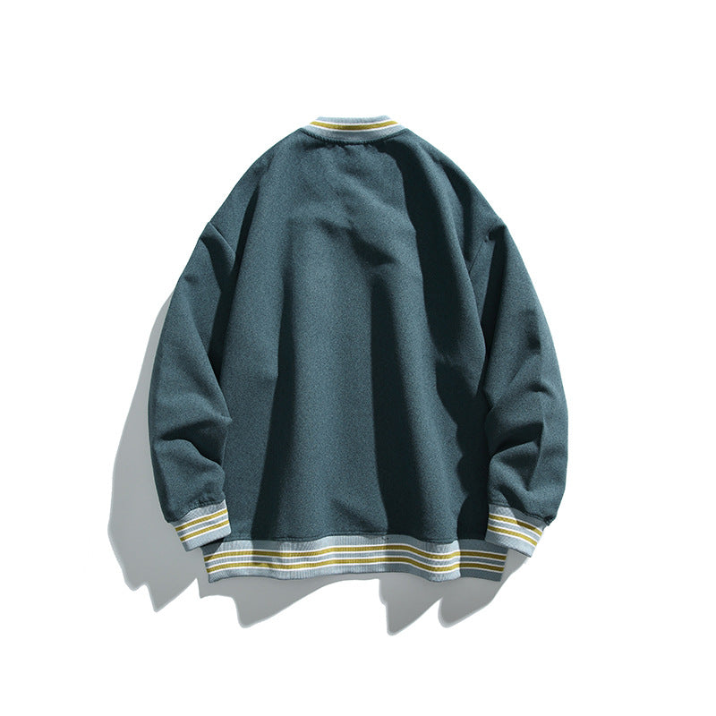 Herren Oversized V-Ausschnitt Sweatshirt mit Kontraststreifen an Bündchen und Saum Nord Taschen