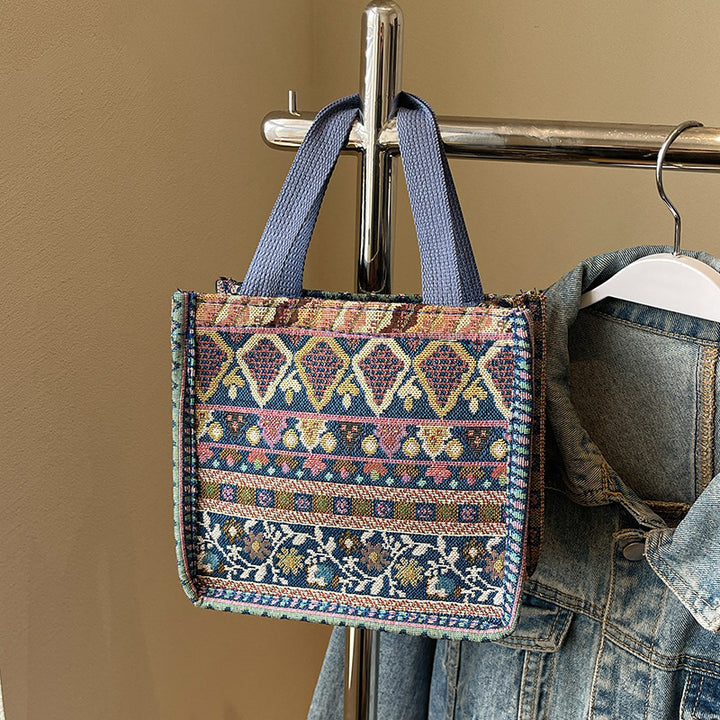 Damen Trendige Jute-Tasche mit buntem Ethnomuster Nord Taschen