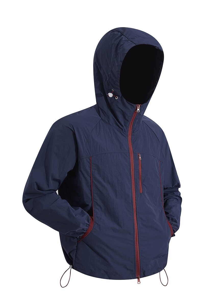 Herren Ultraleichte Kapuzenwindjacke aus Ripstop mit verstellbarem Saum & Brustreißverschluss Nord Taschen