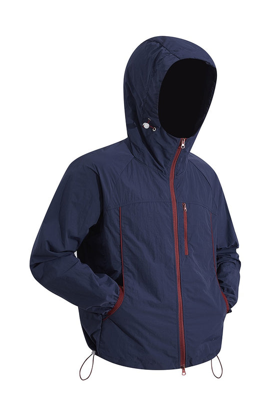 Herren Ultraleichte Kapuzenwindjacke aus Ripstop mit verstellbarem Saum & Brustreißverschluss Nord Taschen
