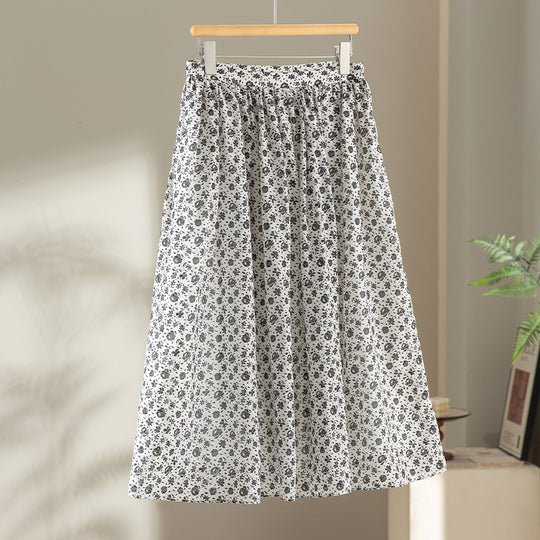 Damen Midirock mit gerafftem Bund und kleinem Blumenprint Nord Taschen