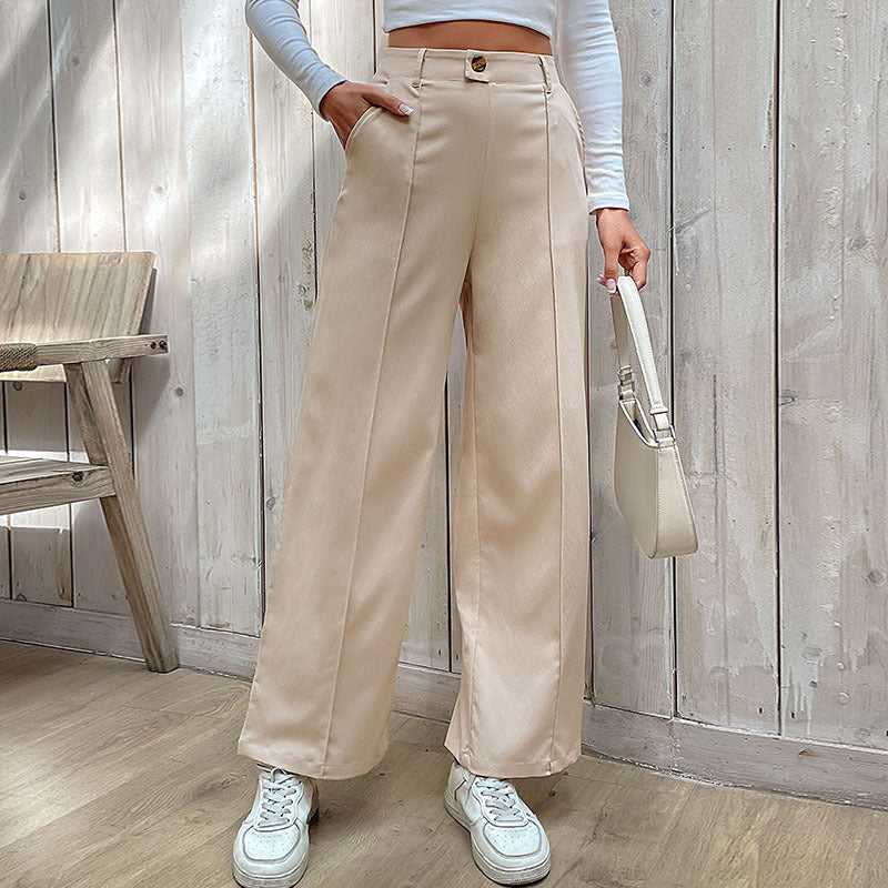 Damen Elegante Hochtaillierte Stoffhose Nord Taschen