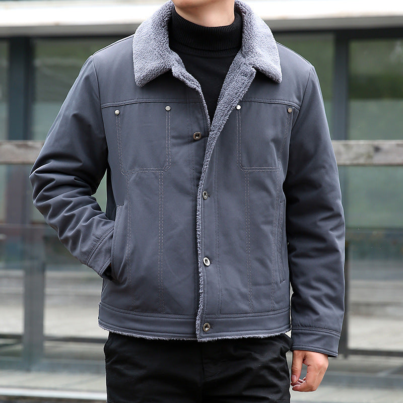 Herren Kurzjacke mit Teddyfutter und Umlegekragen, winddichte Übergangsjacke Nord Taschen