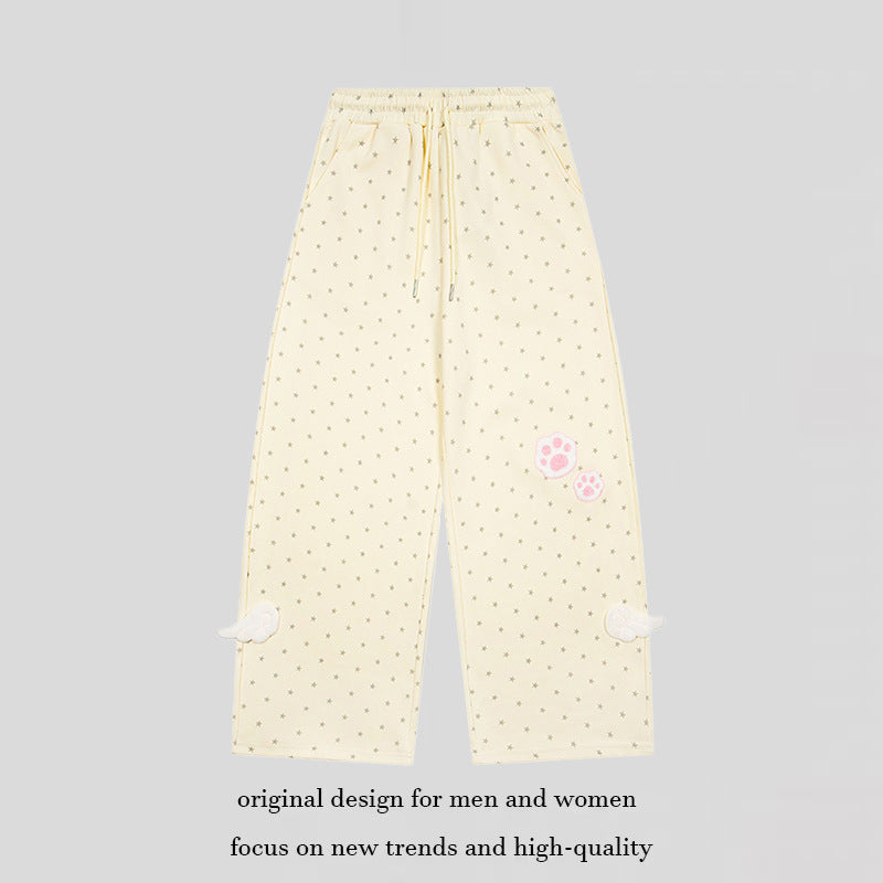 Damen Weite Lounge-Hose mit elastischem Bund, Sternenallover und Pfoten-Applikation Nord Taschen